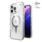 Coque iPhone 16 Pro Max Presidio Perfect-Clear Grip ClickLock et MagSafe transparent argent Speck